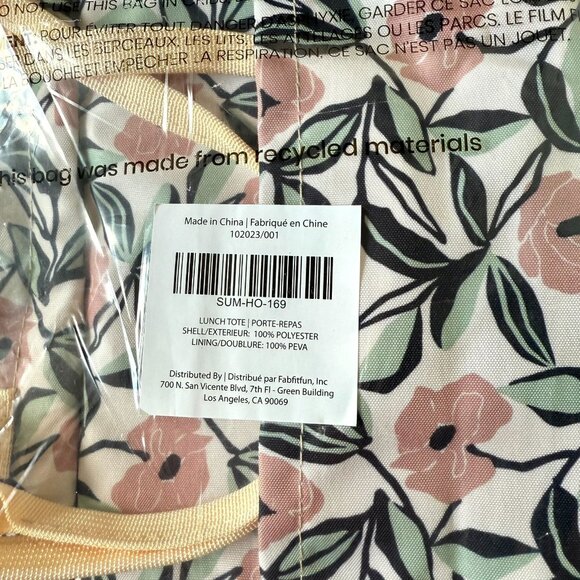 Floral Insulated Lunch Tote Bag Pockets Inside and Out Snap Drawstring New - Picture 7 of 11